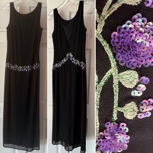Rimini Black Long Dress 10 Purple Flowers Fairy Whimsigoth Embroider Maxi Formal